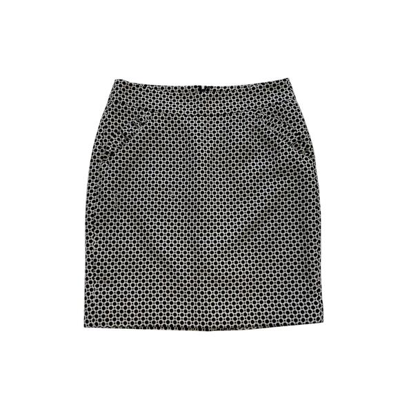LOFT  Black & White Geometric Print Textured Knit, Tweed Pencil Skirt Pockets 4 - Picture 1 of 10